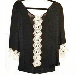 SOIEBLU Anthro Black lace front blouse